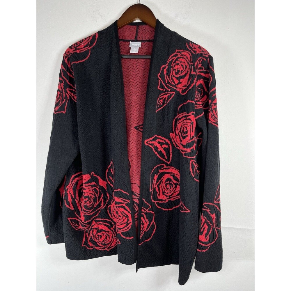Chicos Roses Cardigan Sweater Top Large 2